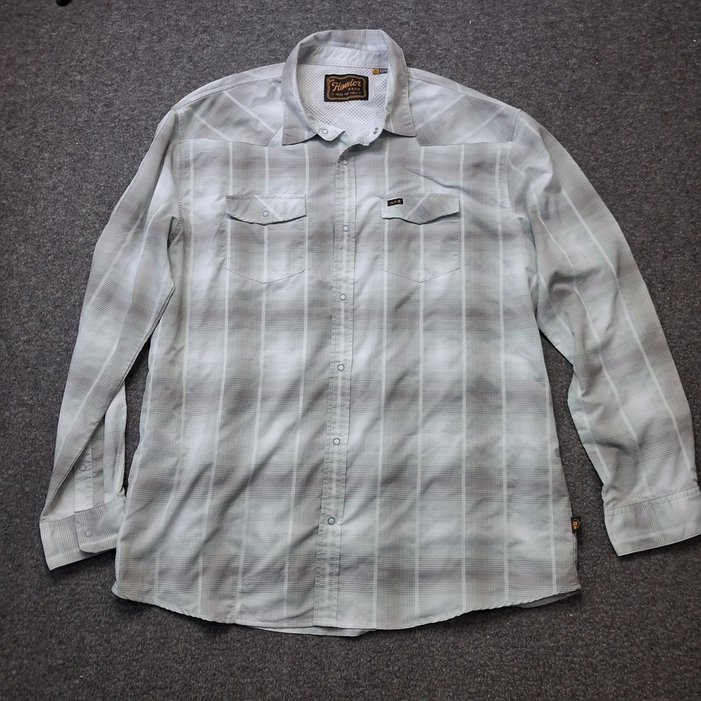 Howler Brothers H Bar B Tech Longsleeve Mens XL Plaid Western Pearl Snap Fishing